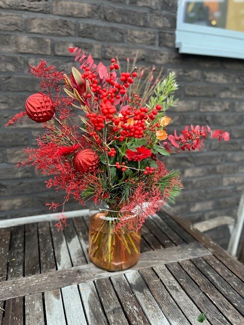 Kerst Veldboeket nr 7 : Rode tinten & oranje aksenten