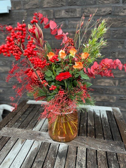 Kerst Veldboeket nr 7 : Rode tinten & oranje aksenten