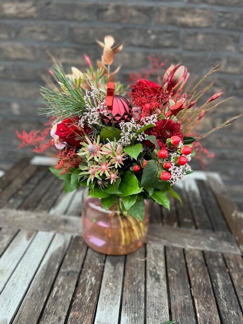 Kerstboeket nr 5: Rood & roze