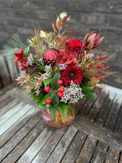 Kerstboeket nr 5: Rood & roze