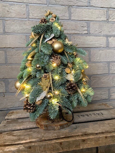 Kerstboom Nobilis nr 3: Goud tinten 50cm op stam